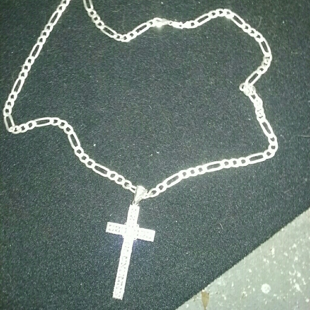 Figaro link chain with diamond cross pendant